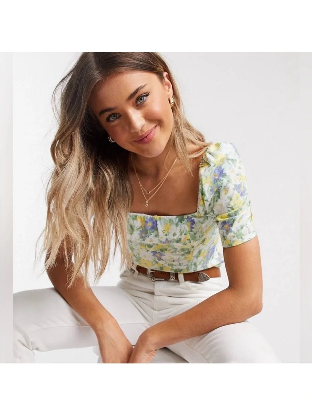 Abercrombie & Fitch Floral Puff Sleeve Crop Top Smocked XS Cottagecore